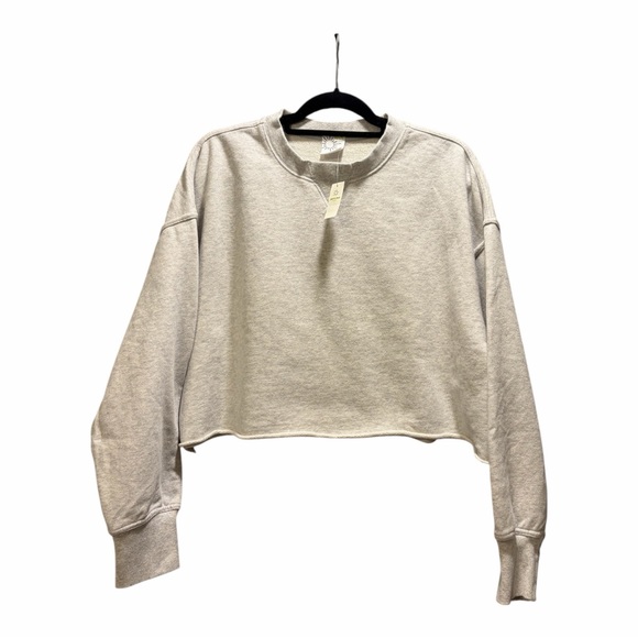 Aerie Sunday Soft Women's Gray Cropped Crewneck Raw Hem Sweatshirt. NWT. Size M. - Picture 2 of 5